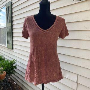 Brown LuLaRoe Acid Wash Christy V Neck Tee Sz S